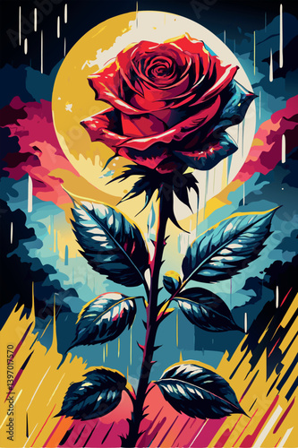 una rosa rossa alla luna piena 02