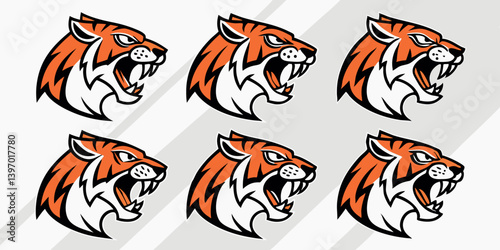 tiger-head-logos Vector Illustration – Colorful Game animals Clipart, Hunting Logo, Wildlife Art, Rural Countryside Drawing, Ornamental Feathers, Nature Design	