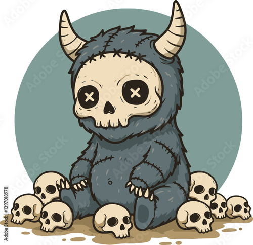 Cute skull monster illustration halloween design for kids and adults vector graphic art print 100