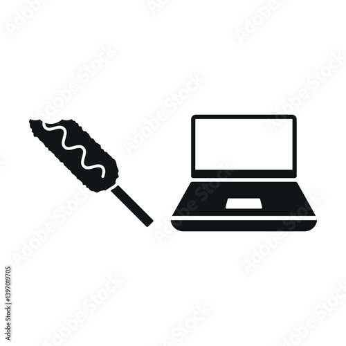 Laptop and corn dog set icon symbolizes fun breaks, casual work moments, and cozy digital lifestyle.
