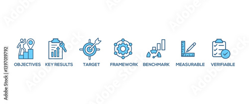 OKR banner web icon vector illustration concept for objectives and key results with icon of objective, key results, target, framework, benchmark, measurable, and verifiable