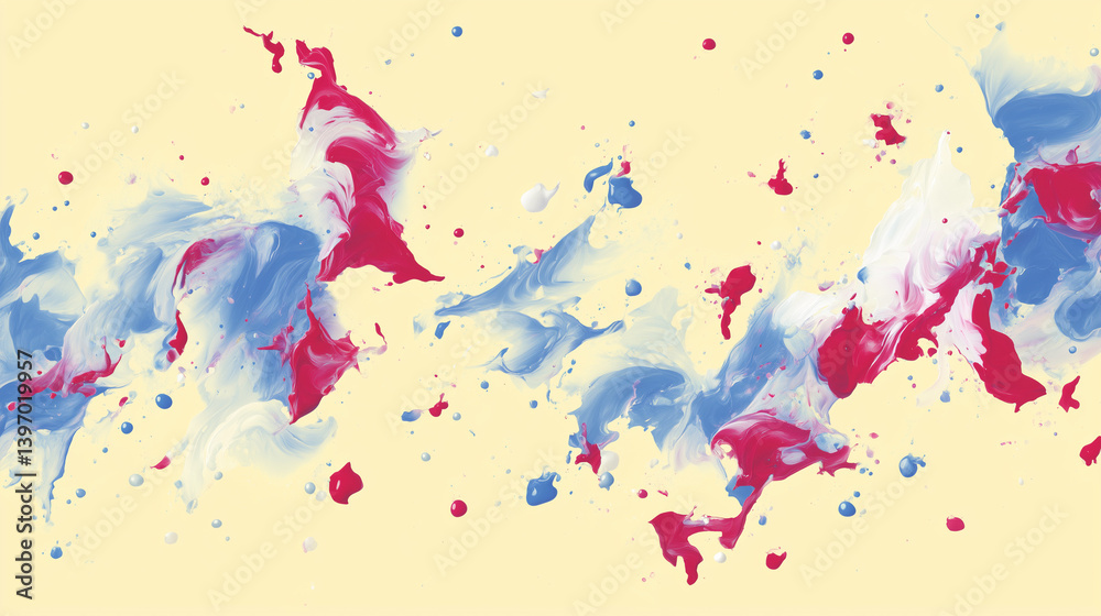 Obraz premium Immerse yourself in swirling paint splashes featuring bold blue and red tones igniting passion vividly