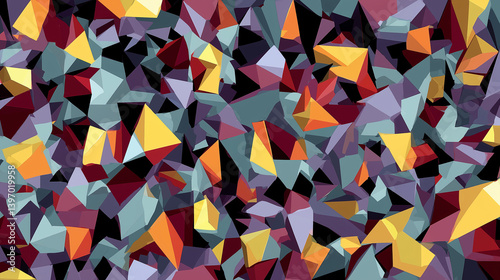 Chaotic Fragmented Colorful Triangle Pattern Evoking Dynamic Bold Vibrant Energy in Modern Geometric Art Print
