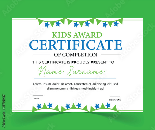 kindergarten kids award certificate design template.