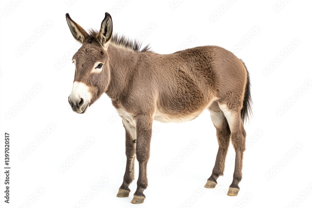 Donkey standing, isolated white background, farm animal, agriculture Donkey standing, isolated white background, farm animal, agriculture