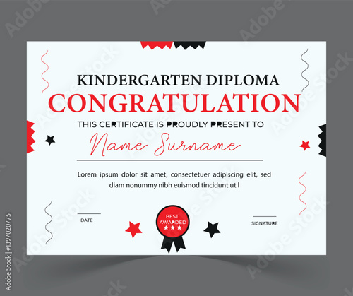 kindergarten kids award certificate design template.
