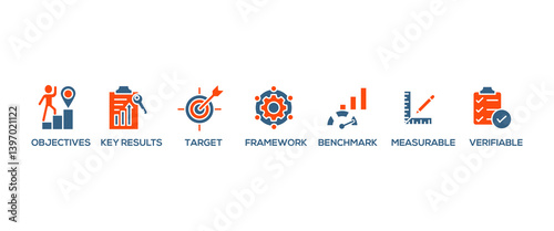 OKR banner web icon vector illustration concept for objectives and key results with icon of objective, key results, target, framework, benchmark, measurable, and verifiable