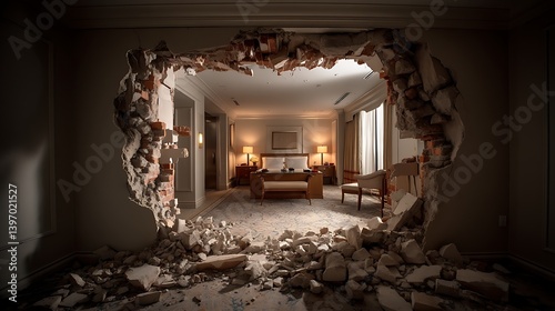 Demolished Wall Reveals Luxurious Hotel Room Interior Design