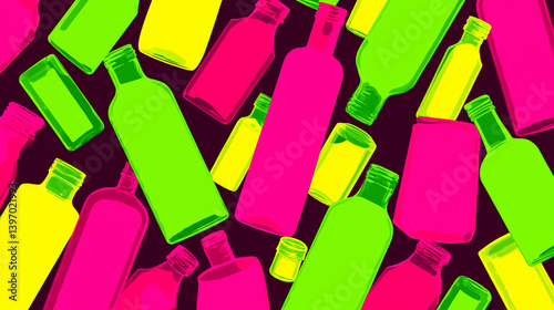 Discover Abstract Bottles in Vibrant Neon Colors Bursting with Energy for a Modern Twist Today