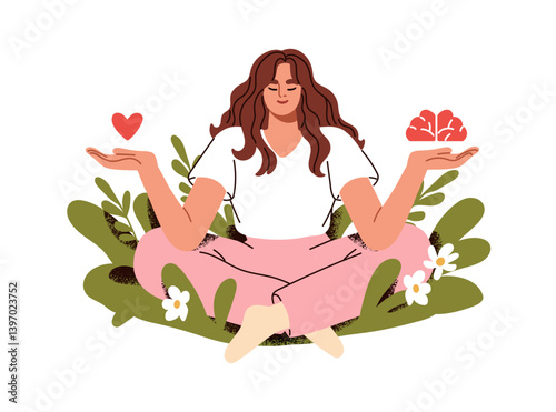 Heart and brain, logic rational and feeling, belief balance, comparison. Mind, emotional intelligence, psychology and mental health concept. Flat vector illustration isolated on white background