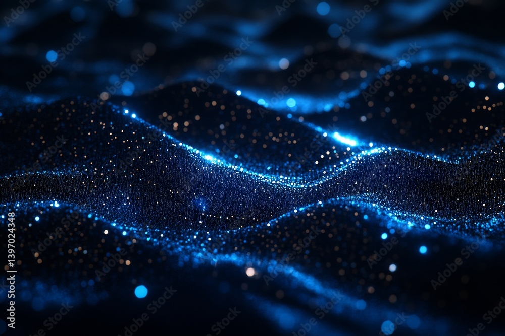 An abstract blue wave design in digital art, contrasted with a dark background, perfect for a website banner