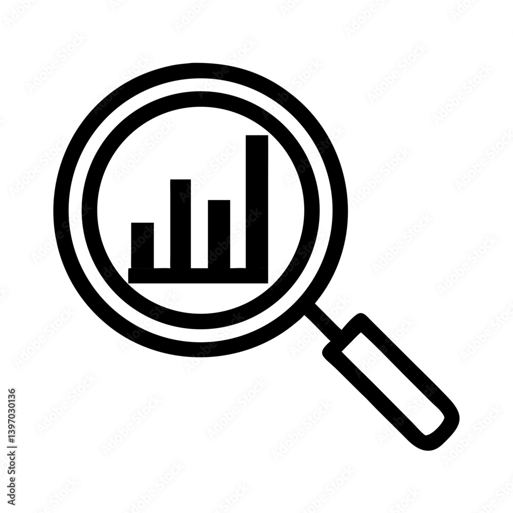 Magnifying Glass with Bar Chart Icon Design Magnifying Glass with Bar Chart Icon Design