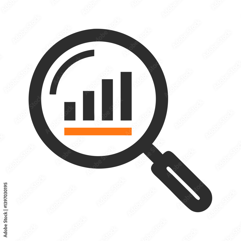 Magnifying Glass with Bar Chart Icon Design Magnifying Glass with Bar Chart Icon Design