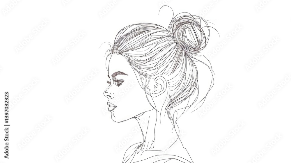 Simple linear drawing of the side profile of a woman's face
Simple linear drawing of the side profile of a woman's face