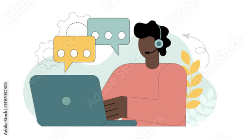 The hotline operator advises clients. Customer service, technical support.eps