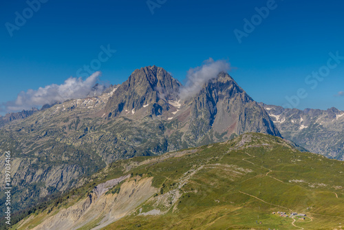 Wallpaper Mural Mont Blanc, Monte Bianco mountain summit snow dome above the Chamonix valley in France. Highest peak in Europe in the Alps, alpine scenic view of Montblanc Torontodigital.ca