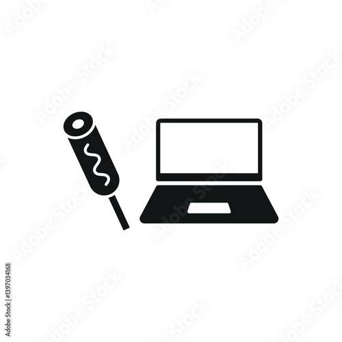 Laptop and corn dog set icon symbolizes fun breaks, casual work moments, and cozy digital lifestyle.