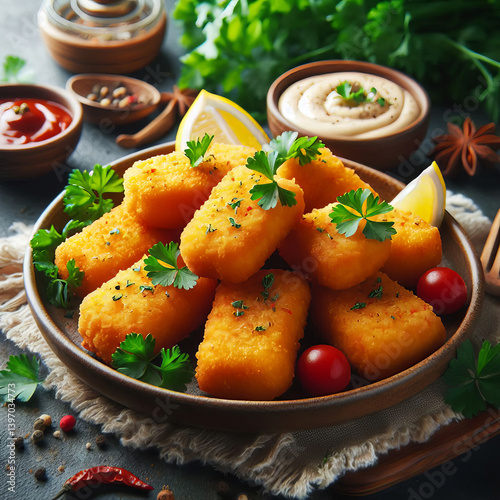 Delicious Golden Brown Fish Nuggets Garnished With Fresh Parsley on a Plate