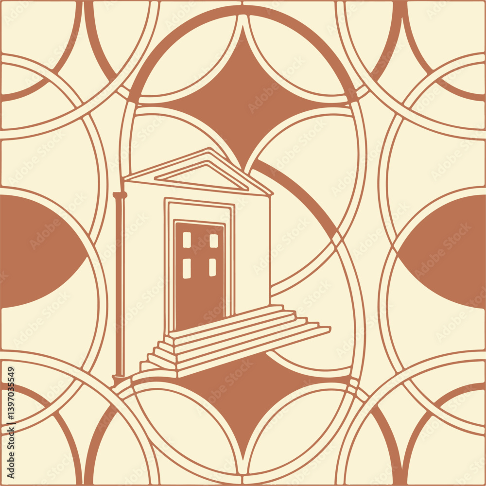Fototapeta premium Minimal Line Art of Classical Building with Abstract Geometric Background