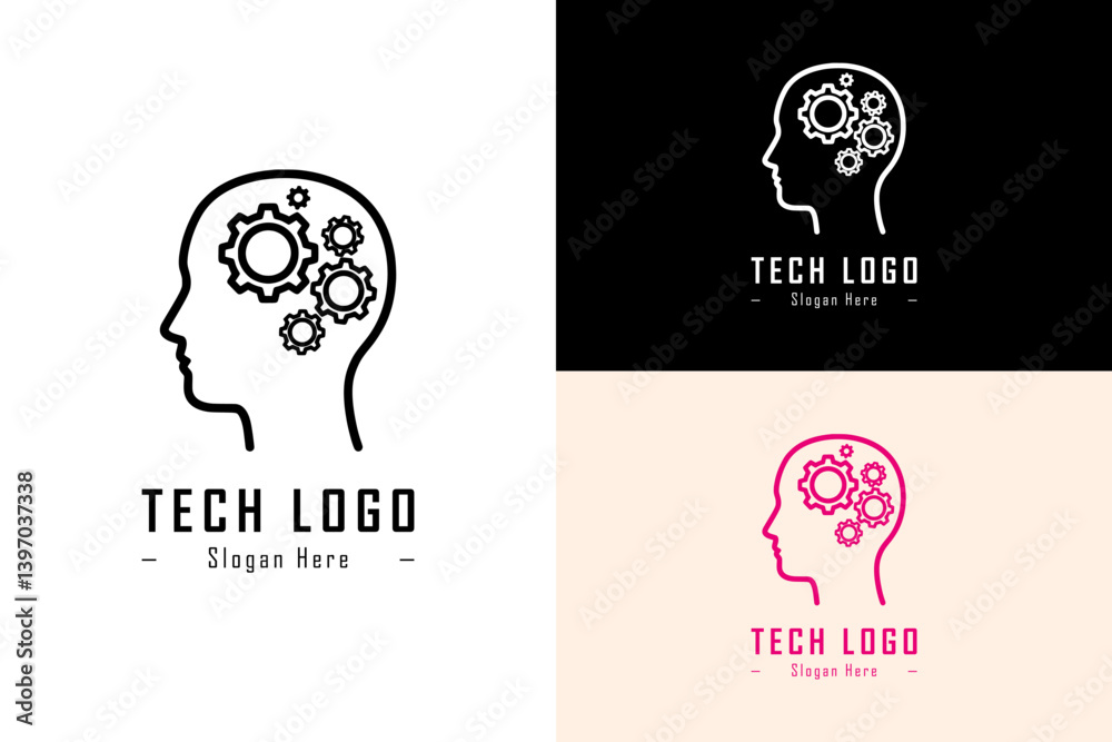 illustration of a head with gears, thin line icon, vector logo for deep learning, fintech, data scientist, internet of things, machine learning, data analyst, cloud computing, tech, and more illustration of a head with gears, thin line icon, vector logo for deep learning, fintech, data scientist, internet of things, machine learning, data analyst, cloud computing, tech, and more