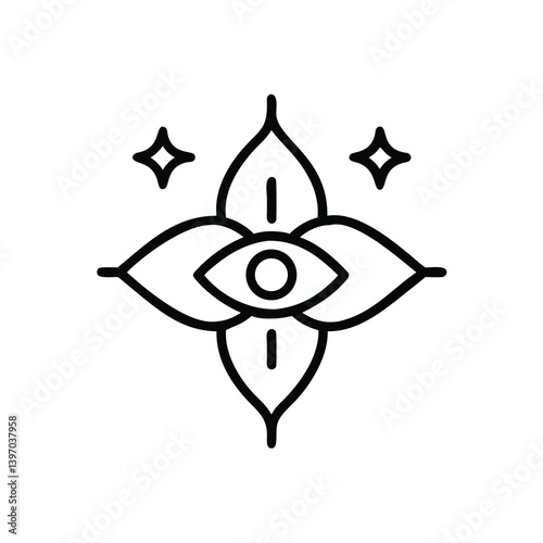 Third Eye Chakra Symbol With Stars,Spiritual Awakening And Intuition Concept Represented In Minimalist Black Outline Style On White Background