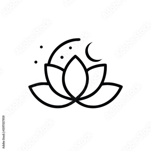 Simple Lotus Flower Outline Design With Crescent Moon And Stars Artistic Serene Minimalist Sacred Geometry Elegant Tattoo Design