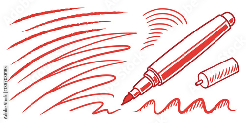 Vibrant Freehand Red Lines: Controlled Precision Meets Raw Spontaneity