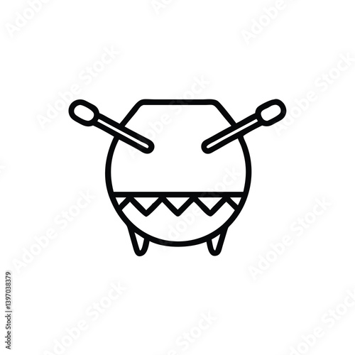 Outline Icon Of A Traditional Drum With Two Sticks Featuring A Zigzag Pattern Symbolizing Rhythm And Percussion Instrument