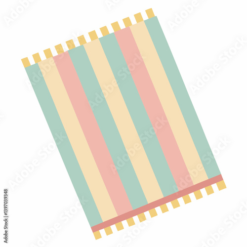 Striped blanket laid out flat on a surface.