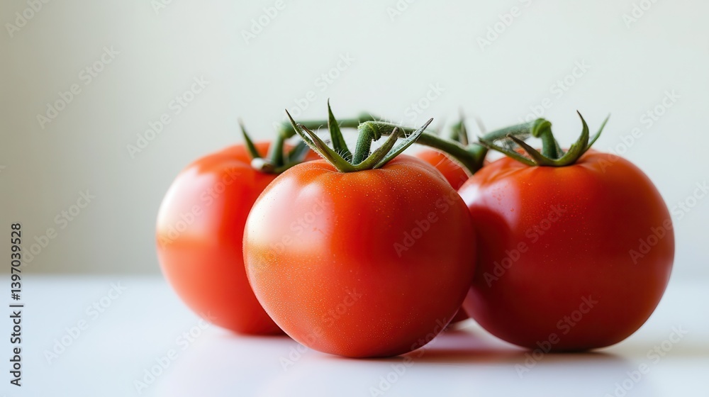 Fresh, ripe tomatoes with vibrant red hues on a minimalist white background. Fresh, ripe tomatoes with vibrant red hues on a minimalist white background.
