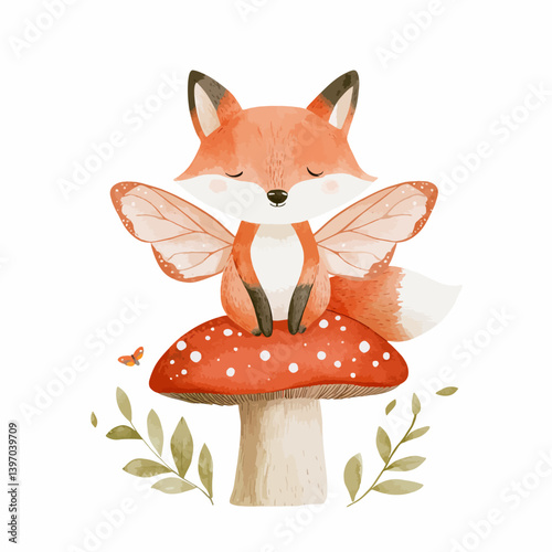 Whimsical Fox: A charming fox, complete with fairy wings, perched atop a vibrant mushroom, evokes a sense of fairy tales, playfulness, and magic. It’s a perfect addition to bring storybook essence.