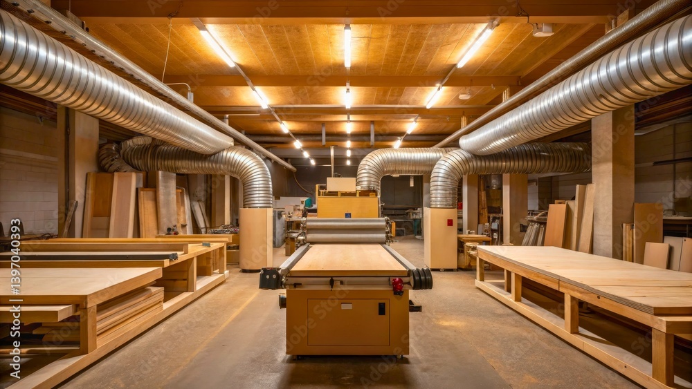 Spacious woodworking shop with modern equipment and ample workspaces for carpentry projects