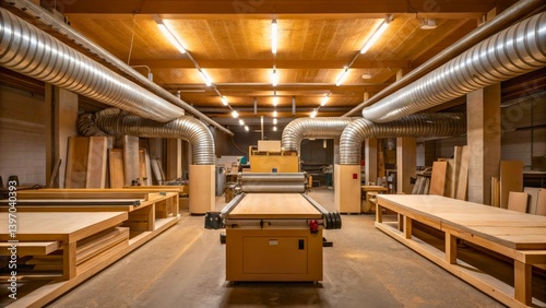 Obraz na płótnie Spacious woodworking shop with modern equipment and ample workspaces for carpentry projects w salonie