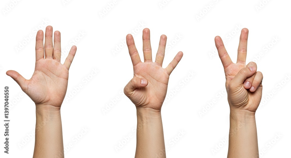 Hand Gestures Counting From Five to Two Isolated on White Background Hand Gestures Counting From Five to Two Isolated on White Background