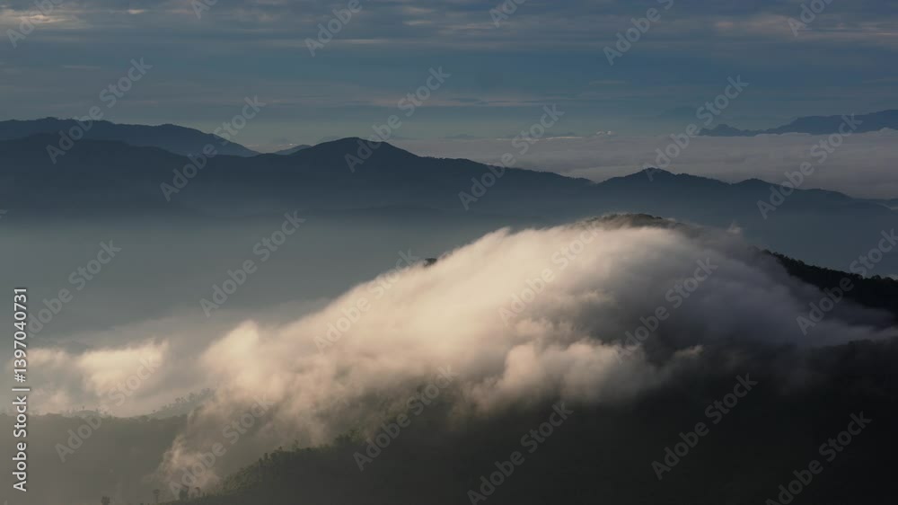 Majestic mountain view with clouds natural landscape high altitude serene environment aerial perspective tranquility