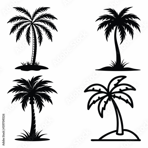 Tropical coconut palm tree silhouette vector illustration