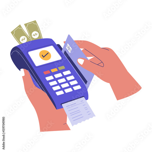 Credit Card Payment Swipe Illustration. Digital Transaction, Contactless Payment, and Financial Technology. Illustrations for websites, landing pages, mobile apps, posters