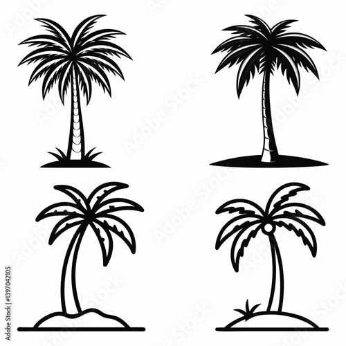 Tropical coconut palm tree silhouette vector illustration