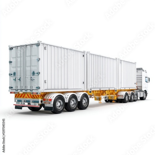 Heavy Duty Freight Truck with Double Containers on White Background