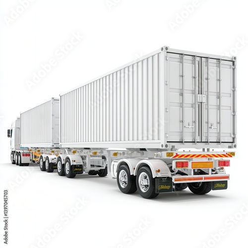 Large Freight Truck with Shipping Containers on White Background