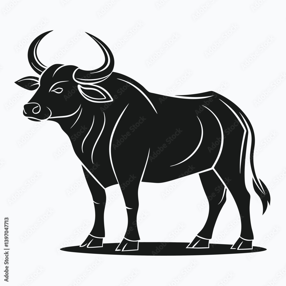 Fototapeta premium Indian Village Ox Classic Silhouette of Farming Tradition