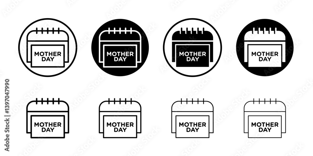 Mothers day calendar icon Flat fill set collection Mothers day calendar icon Flat fill set collection