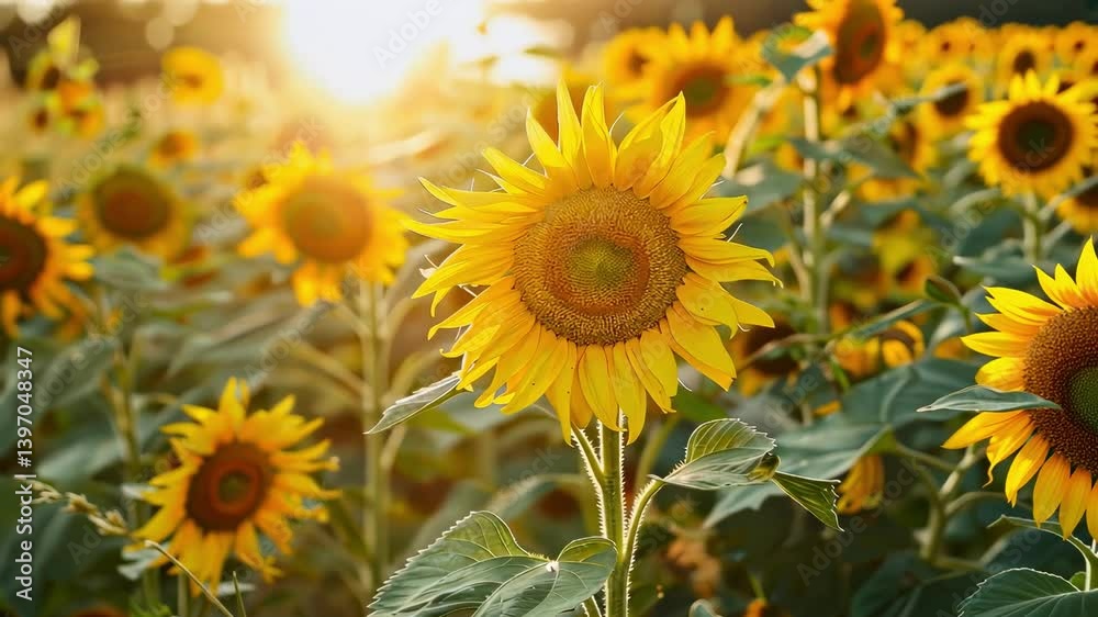 fields of sunflowers nature. Selective focus