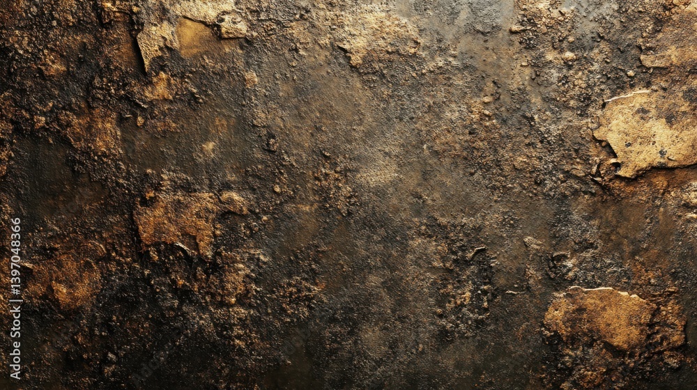 Close-up of a textured, rusty metallic surface with weathered, earthy tones. Close-up of a textured, rusty metallic surface with weathered, earthy tones.