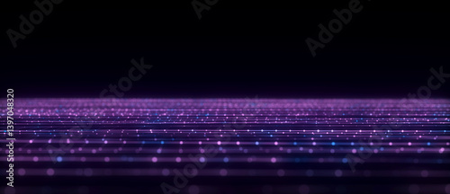 Abstract blue perspective grid. Digital background in retro style. Cyber landscape on dark background. 3d rendering