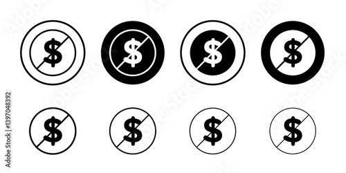 No money icon Flat fill set collection
