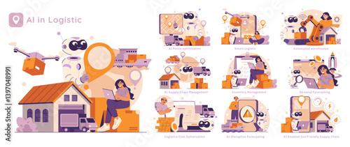 AI In Logistic. Flat Vector Illustration
