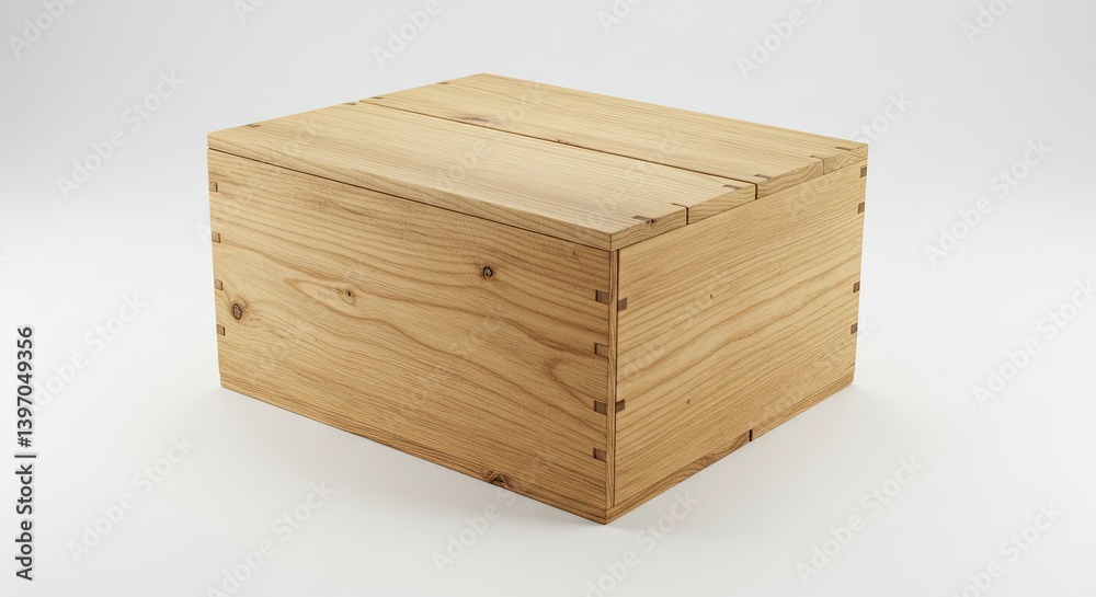 Wooden Box with Lid on White Background Craftsmanship and Storage Wooden Box with Lid on White Background Craftsmanship and Storage