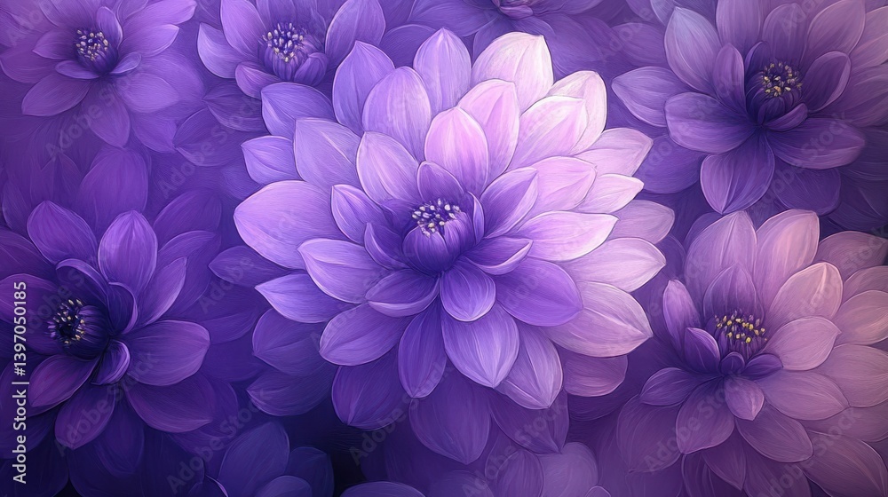 Obraz premium A cluster of vibrant purple flowers creating a dreamy and serene atmosphere.
