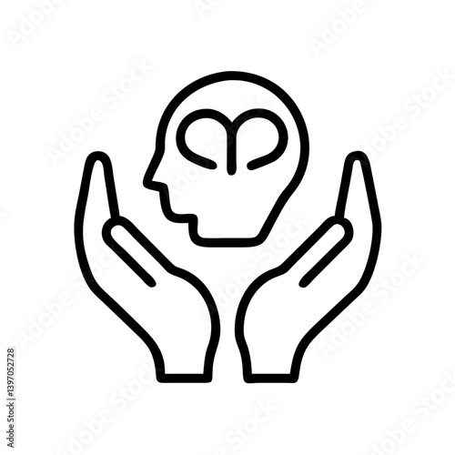 Mental health support icon with hands holding a brain symbol